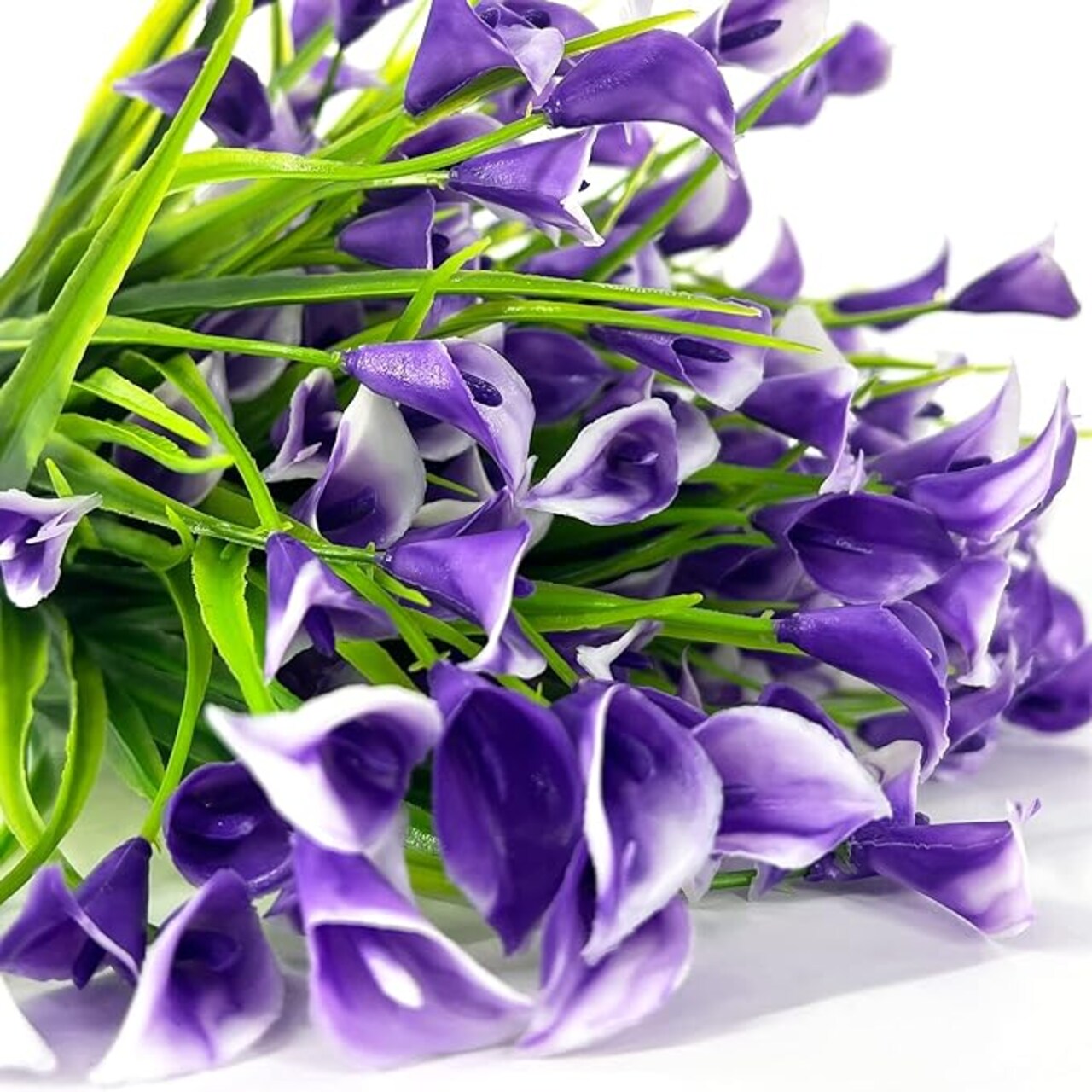 20 Bundles Artificial Flowers for Outdoor Fake Calla Lily Flowers Faux Plastic Plants UV Resistant Summer Flowers for Garden Porch Patio Office Window Box Table Home Decorations